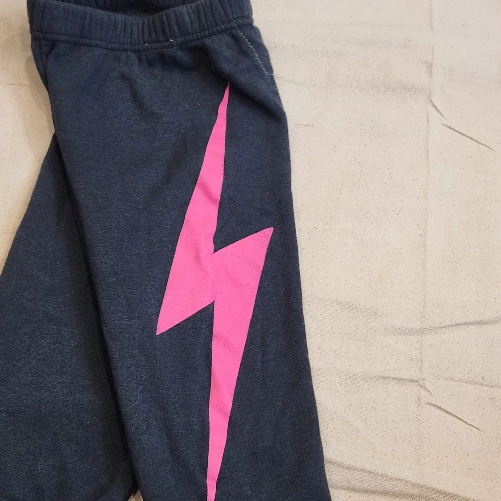 Aviator Nation Sweatpants Kids Size 2 Toddler Gray Pink Lightning Bolt Joggers